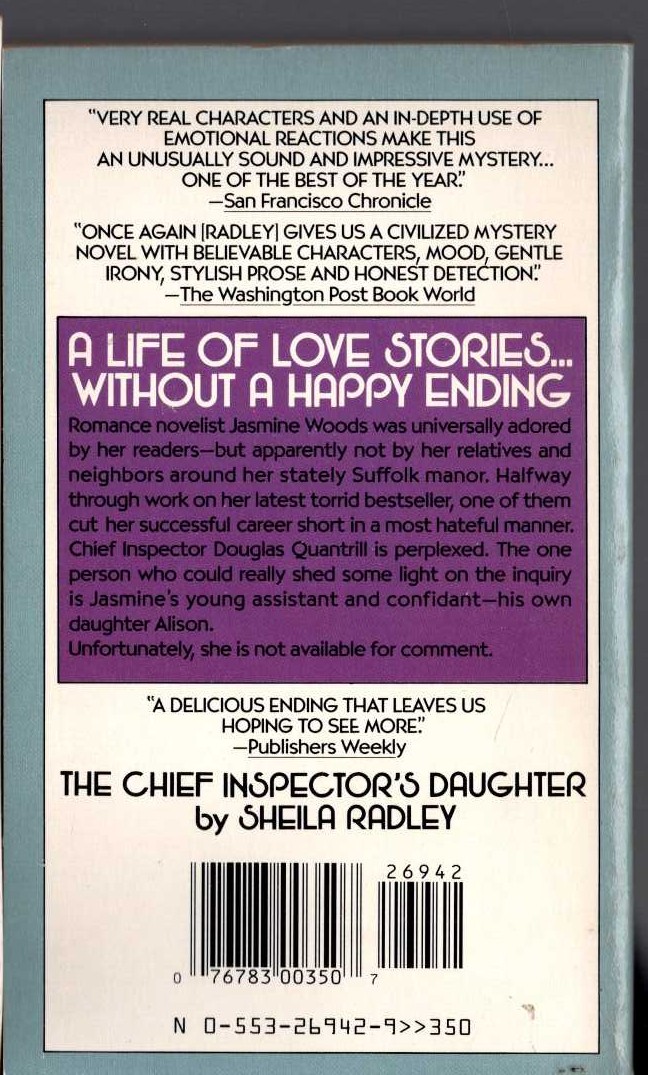 Sheila Radley  THE CHIEF INSPECTOR'S DAUGHTER magnified rear book cover image