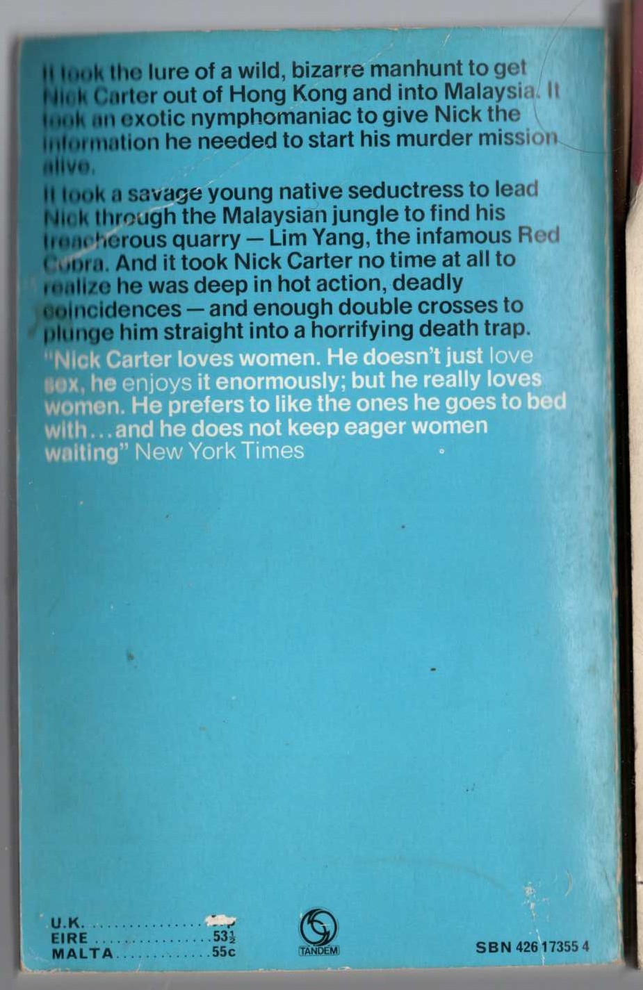 Nick Carter  THE COBRA KILL magnified rear book cover image
