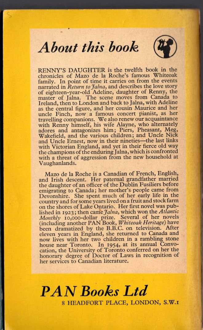 Mazo de la Roche  RENNY'S DAUGHTER magnified rear book cover image