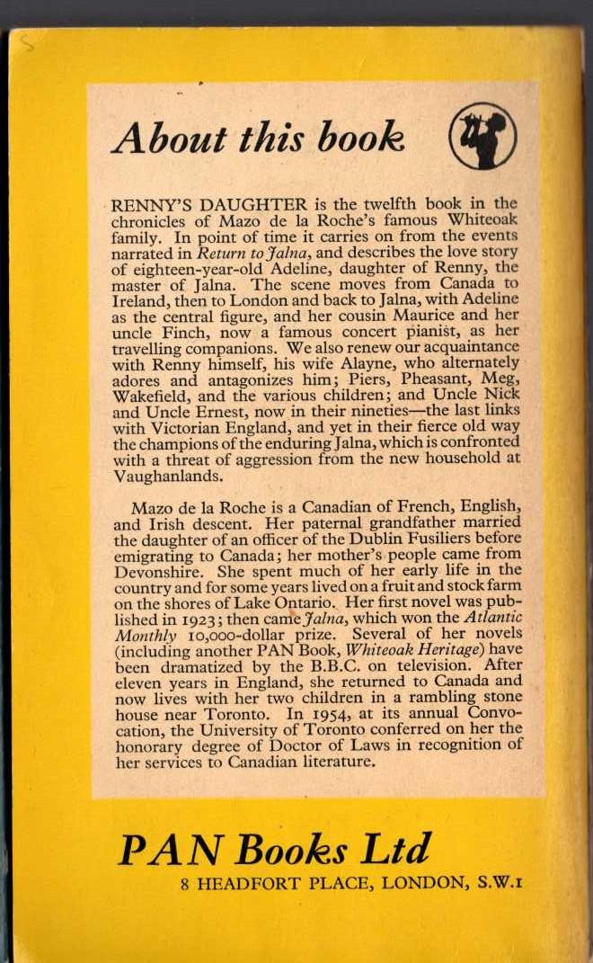 Mazo de la Roche  RENNY'S DAUGHTER magnified rear book cover image