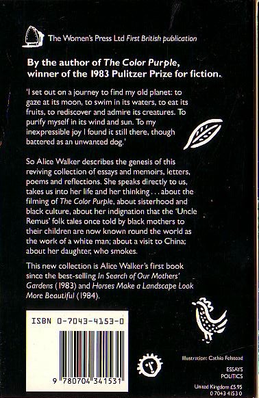 Alice Walker  LIVING BY THE WORD (Essays/Politics) magnified rear book cover image