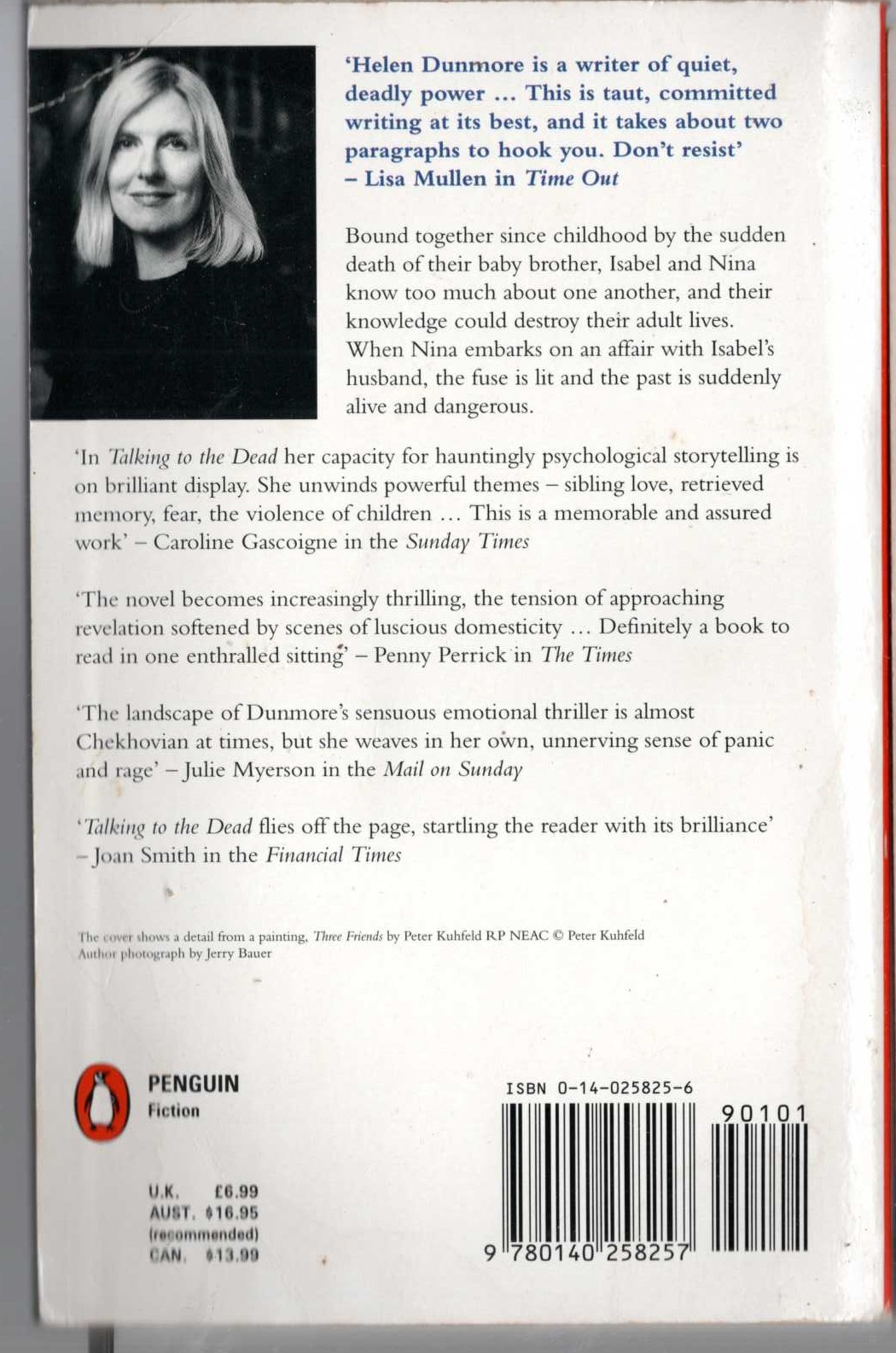 Helen Dunmore  TALKING TO THE DEAD magnified rear book cover image