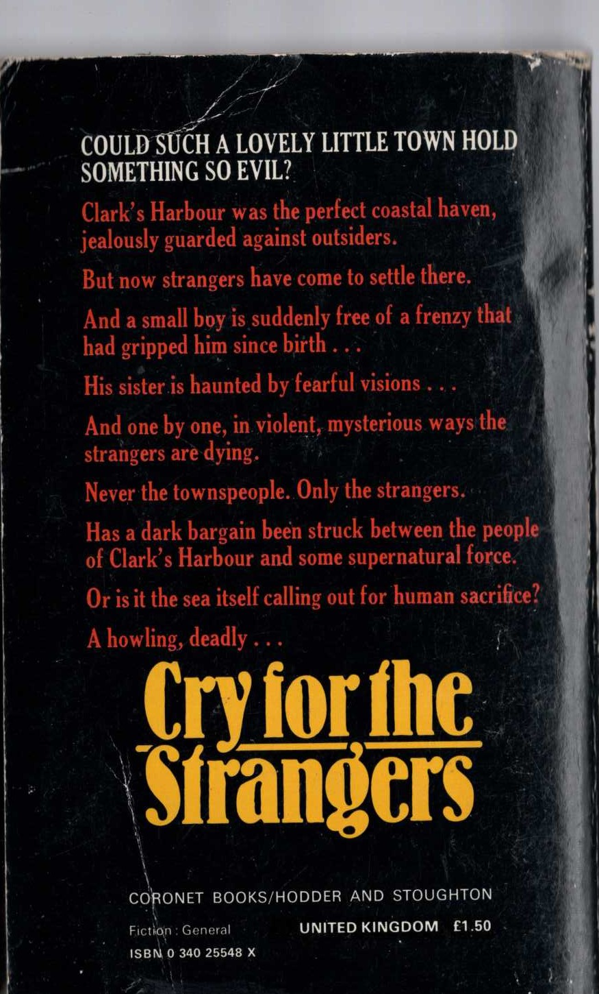 John Saul  CRY FOR THE STRANGERS magnified rear book cover image