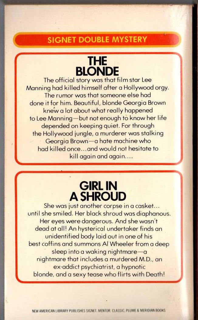 Carter Brown  THE BLONDE and GIRL IN A SHROUD magnified rear book cover image