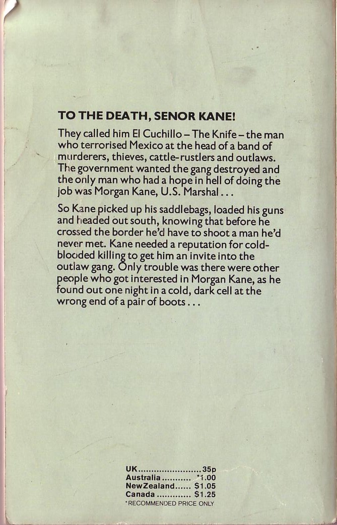 Louis Masterson  TO THE DEATH, SENOR KANE! magnified rear book cover image