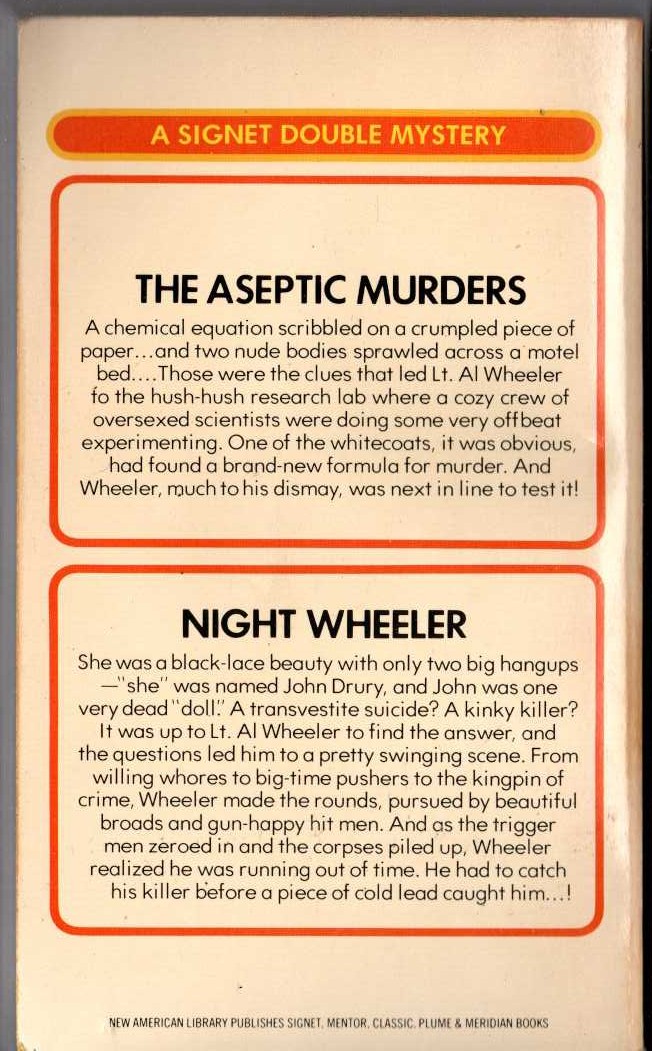 Carter Brown  THE ASEPTIC MURDERS and NIGHT WHEELER magnified rear book cover image