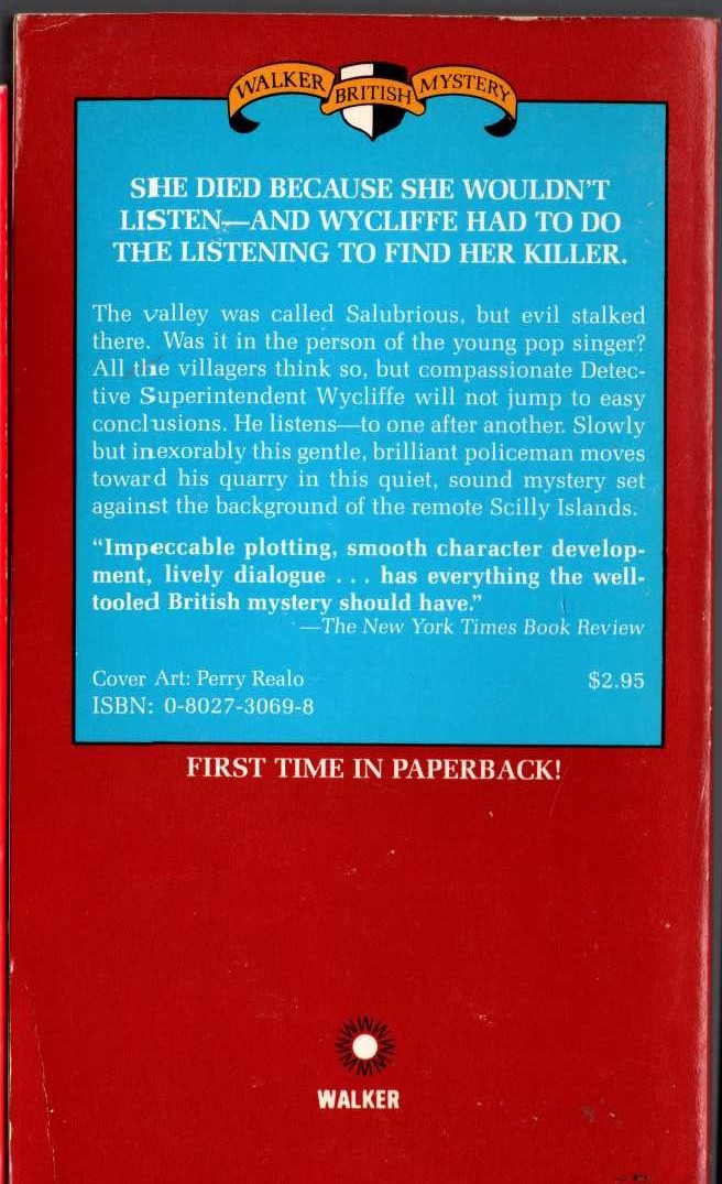 W.J. Burley  DEATH IN A SALUBRIOUS PLACE magnified rear book cover image