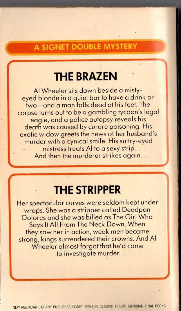 Carter Brown  THE BRAZEN and THE STRIPPER magnified rear book cover image