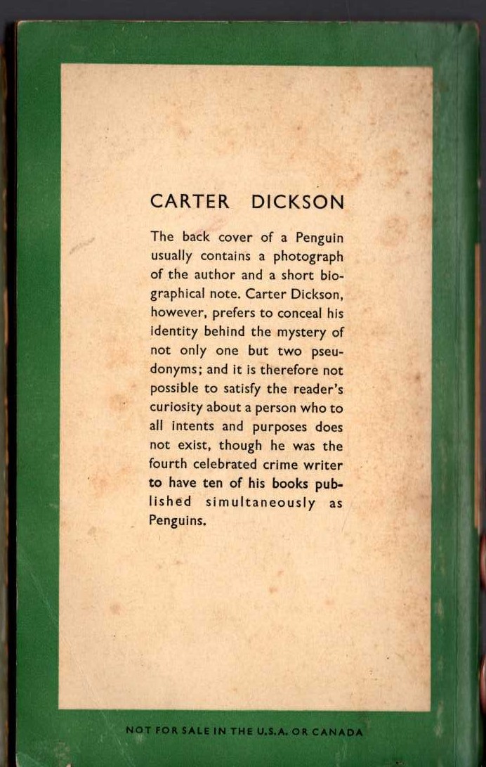 Carter Dickson  AND SO TO MURDER magnified rear book cover image