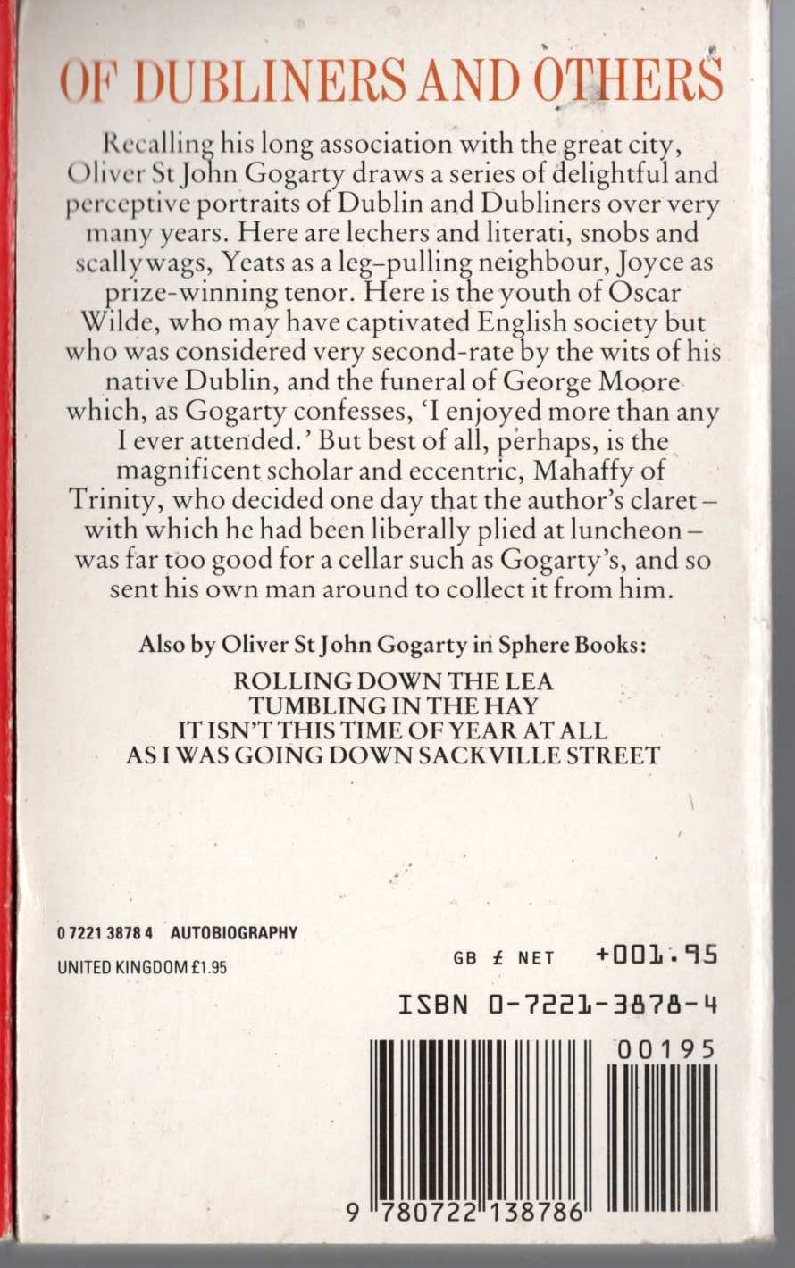 Oliver St.John Gogarty  INTIMATIONS magnified rear book cover image