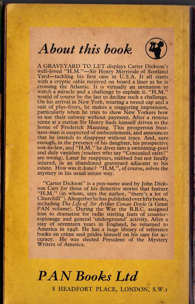 Carter Dickson  A GRAVEYARD TO LET magnified rear book cover image