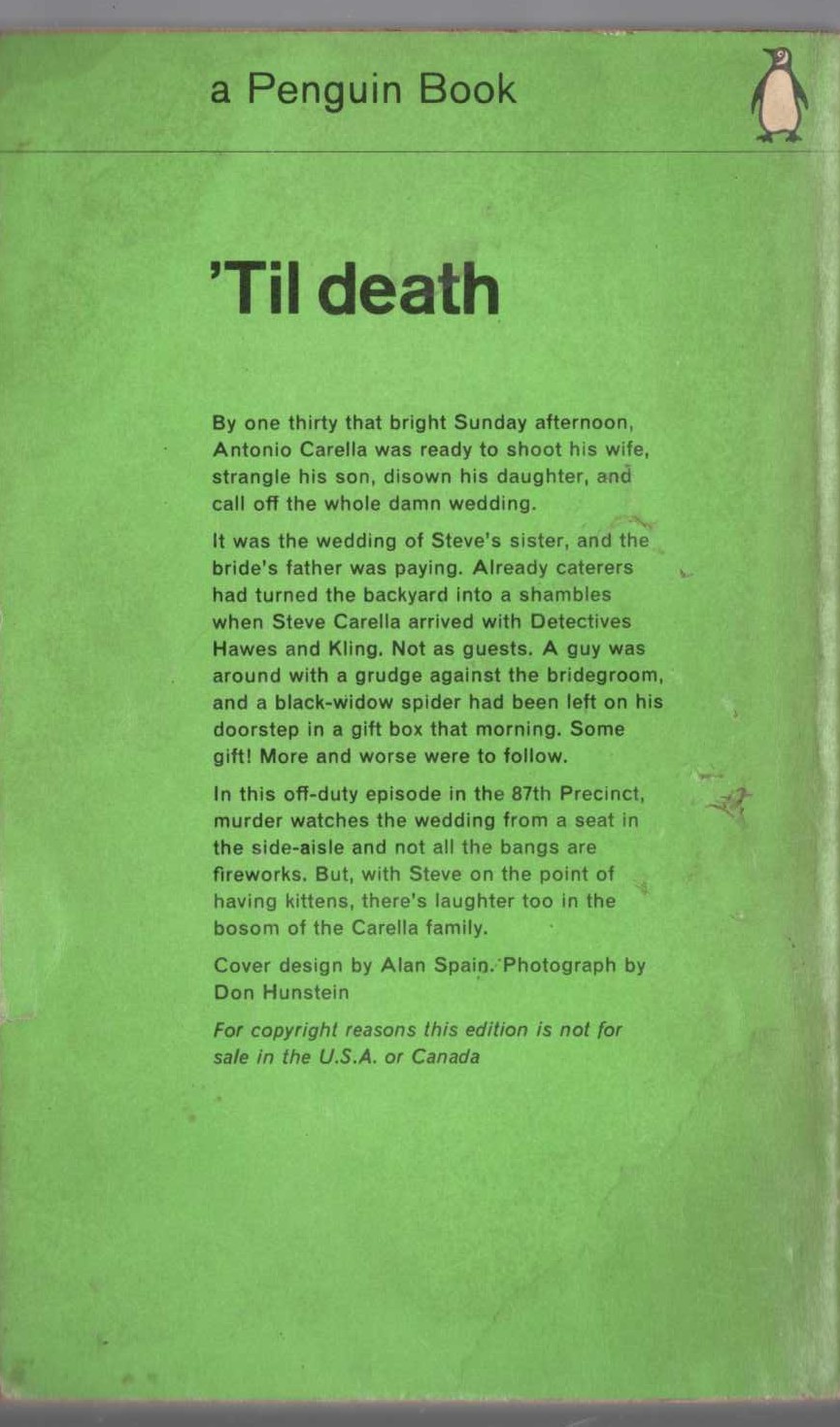 Ed McBain  'TILL DEATH magnified rear book cover image