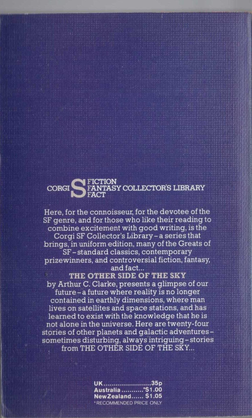 Arthur C. Clarke  THE OTHER SIDE OF THE SKY (24 SF stories) magnified rear book cover image