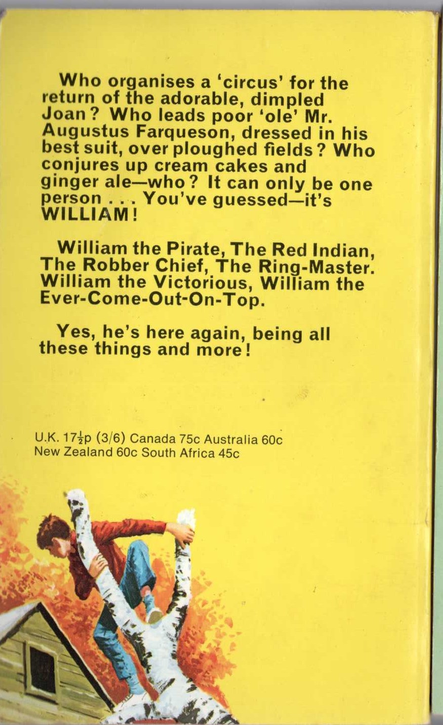 Richmal Crompton  WILLIAM IN TROUBLE magnified rear book cover image