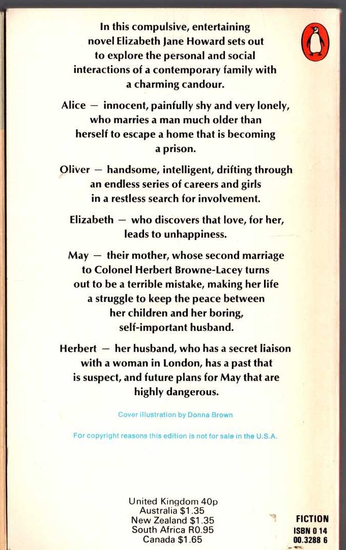 Elizabeth Jane Howard  SOMETHING IN DISGUISE magnified rear book cover image