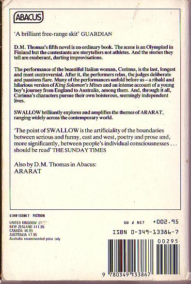 D.M. Thomas  SWALLOW magnified rear book cover image