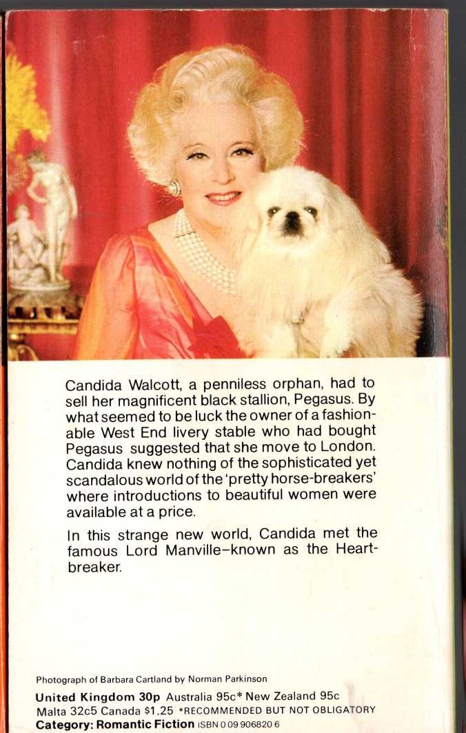 Barbara Cartland  THE PRETTY HORSE-BREAKERS magnified rear book cover image