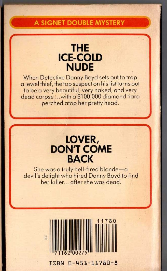 Carter Brown  THE ICE-COLD NUDE and LOVER, DON'T COME BACK magnified rear book cover image