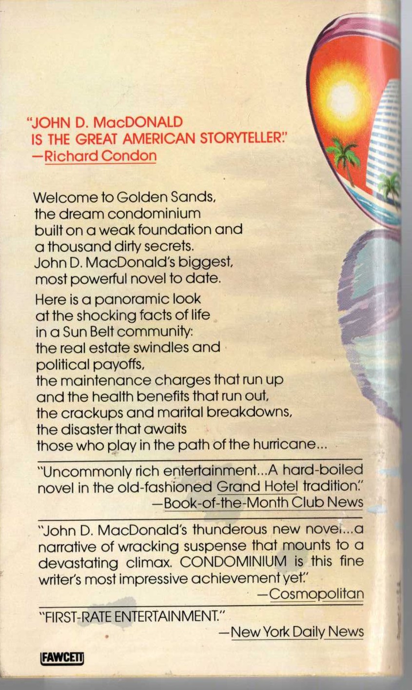 John D. MacDonald  CONDOMINIUM magnified rear book cover image