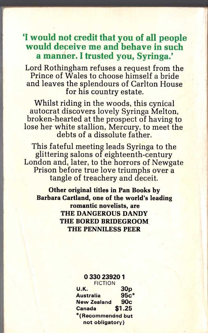 Barbara Cartland  THE RUTHLESS RAKE magnified rear book cover image