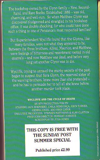 W.J. Burley  WYCLIFFE AND THE CYCLE OF DEATH (TV tie-in) magnified rear book cover image