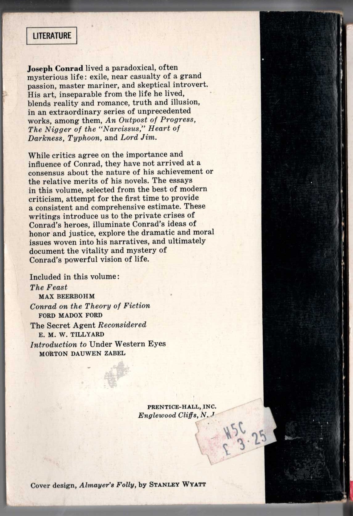 (Marvin Mudrick Edits) [JOSEPH] CONRAD. a collection of critical essays magnified rear book cover image