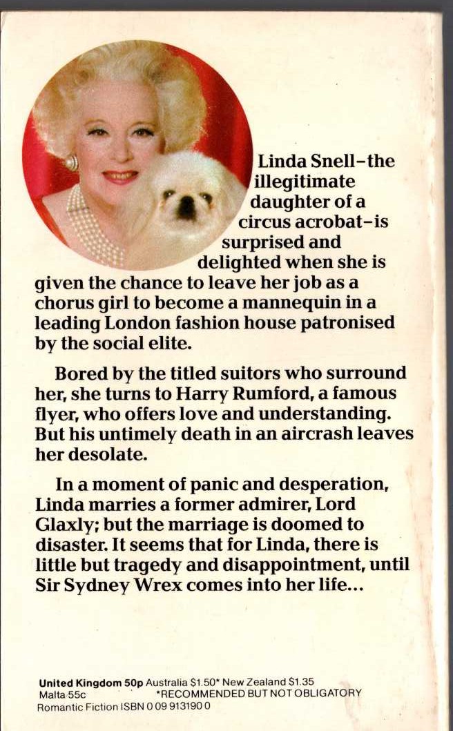 Barbara Cartland  LOVE AND LINDA magnified rear book cover image