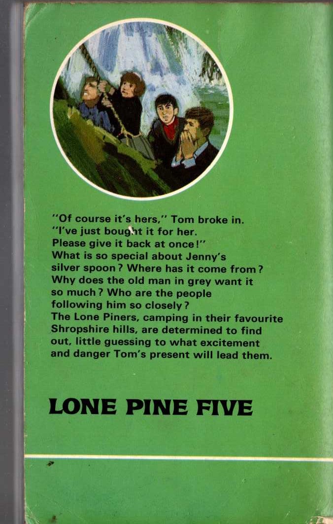 Malcolm Saville  LONE PINE FIVE magnified rear book cover image