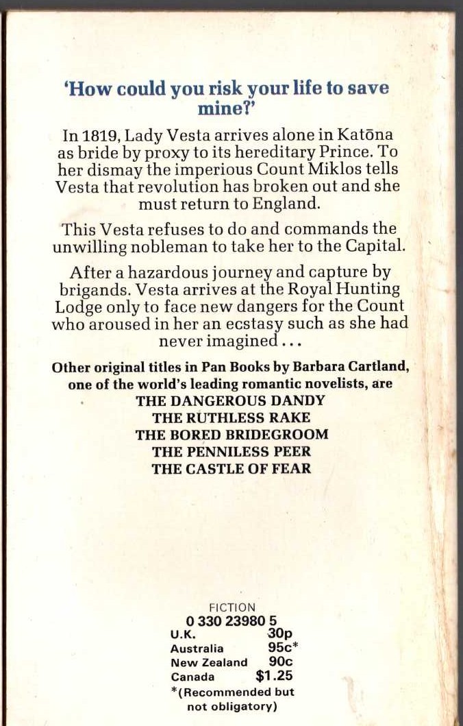 Barbara Cartland  THE CRUEL COUNT magnified rear book cover image
