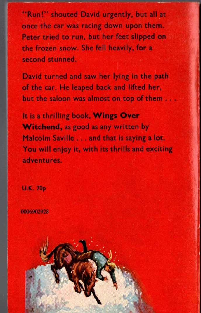 Malcolm Saville  WINGS OVER WITCHEND magnified rear book cover image