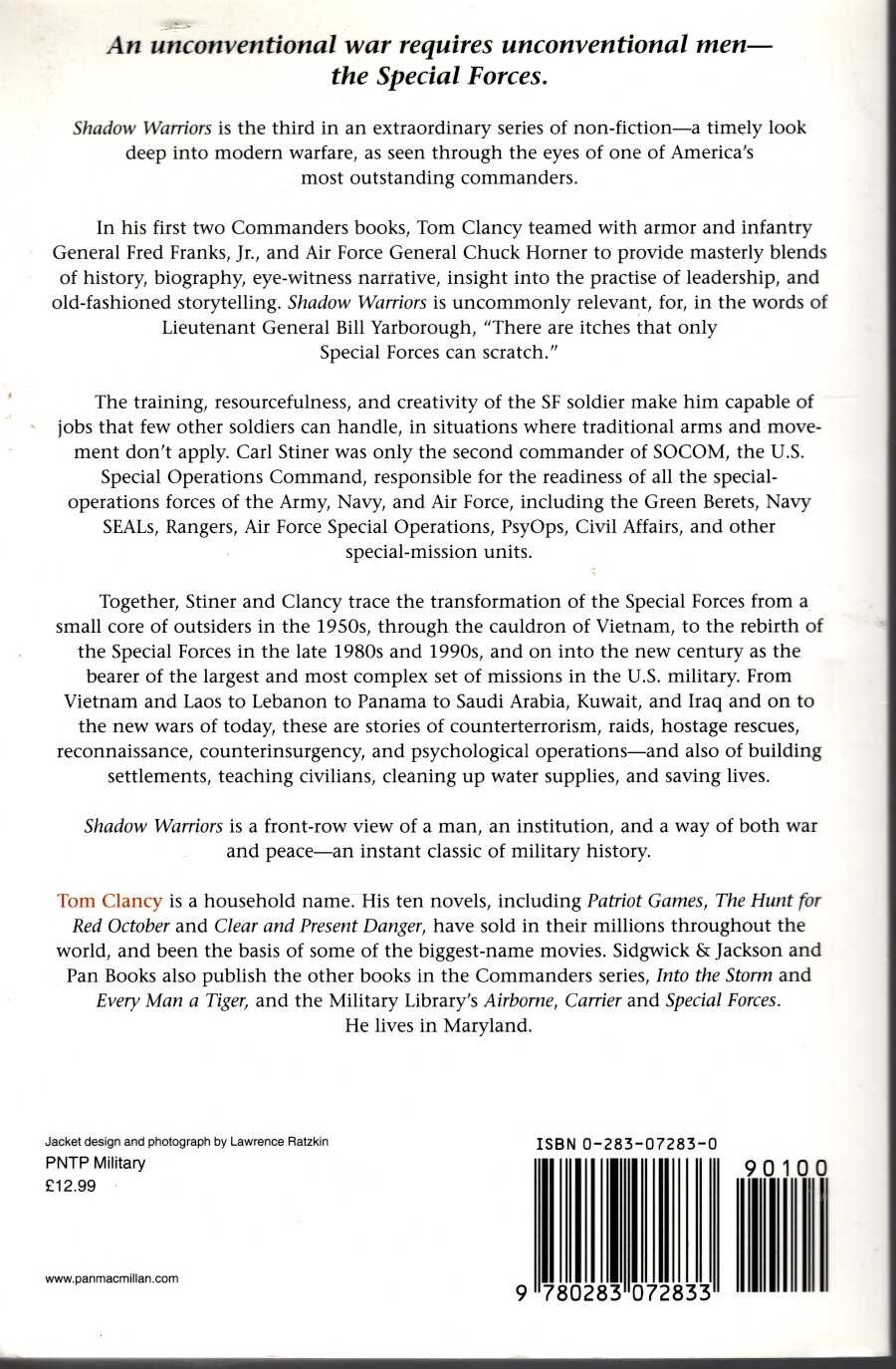 (Tom Clancy & General Carl Stiner Ret.) SHADOW WARRIORS. Inside the Special Forces magnified rear book cover image