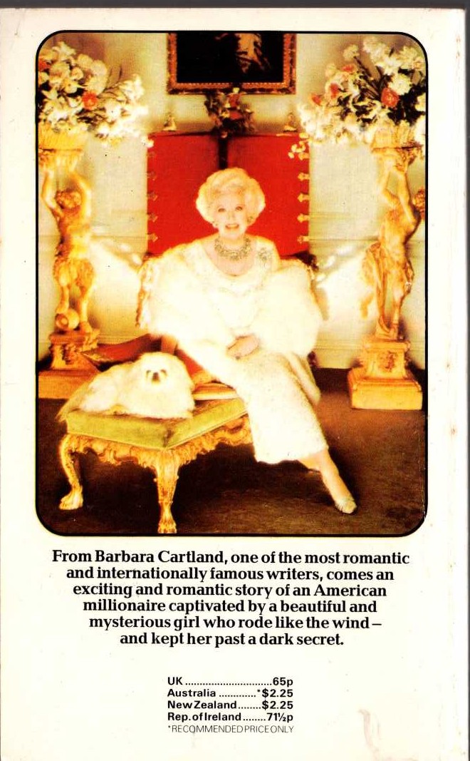 Barbara Cartland  THE RACE FOR LOVE magnified rear book cover image