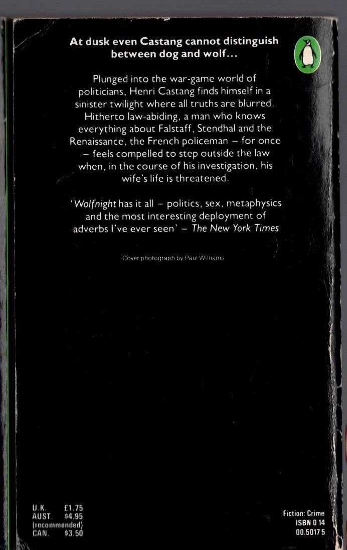 Nicolas Freeling  WOLFNIGHT magnified rear book cover image