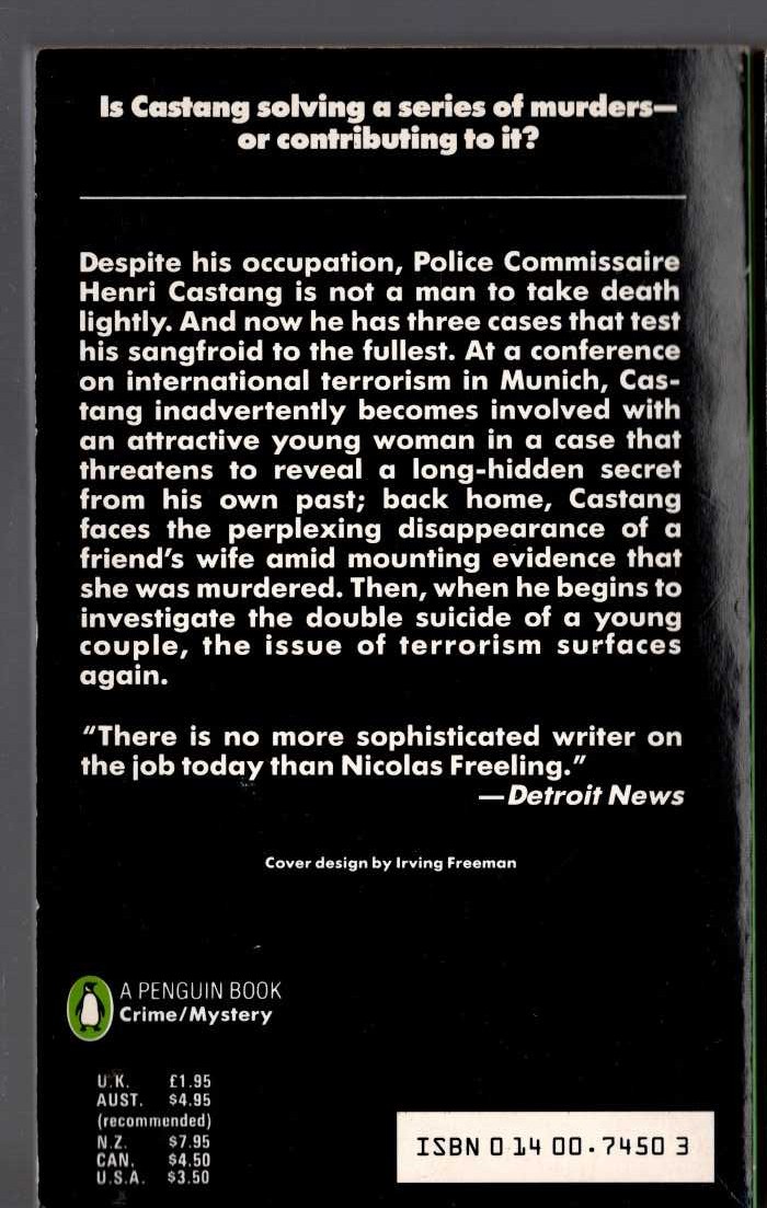 Nicolas Freeling  NO PART IN YOUR DEATH magnified rear book cover image