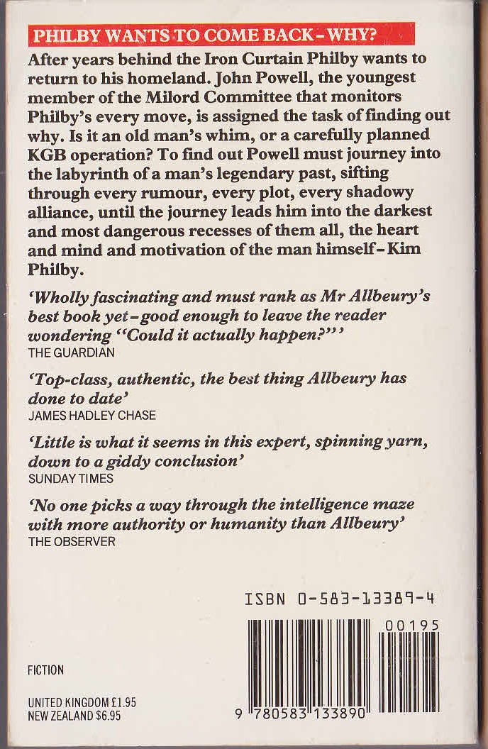 Ted Allbeury  THE OTHER SIDE OF SILENCE magnified rear book cover image