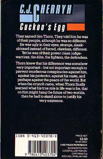 C.J. Cherryh  CUCKOO'S EGG magnified rear book cover image