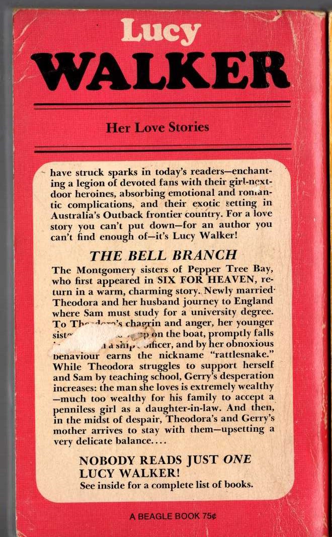 Lucy Walker  THE BELL BRANCH magnified rear book cover image