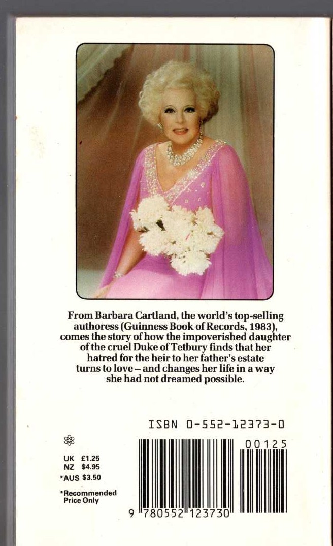 Barbara Cartland  THE DUKE COMES HOME magnified rear book cover image