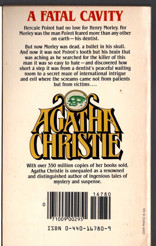 Agatha Christie  AN OVERDOSE OF DEATH magnified rear book cover image