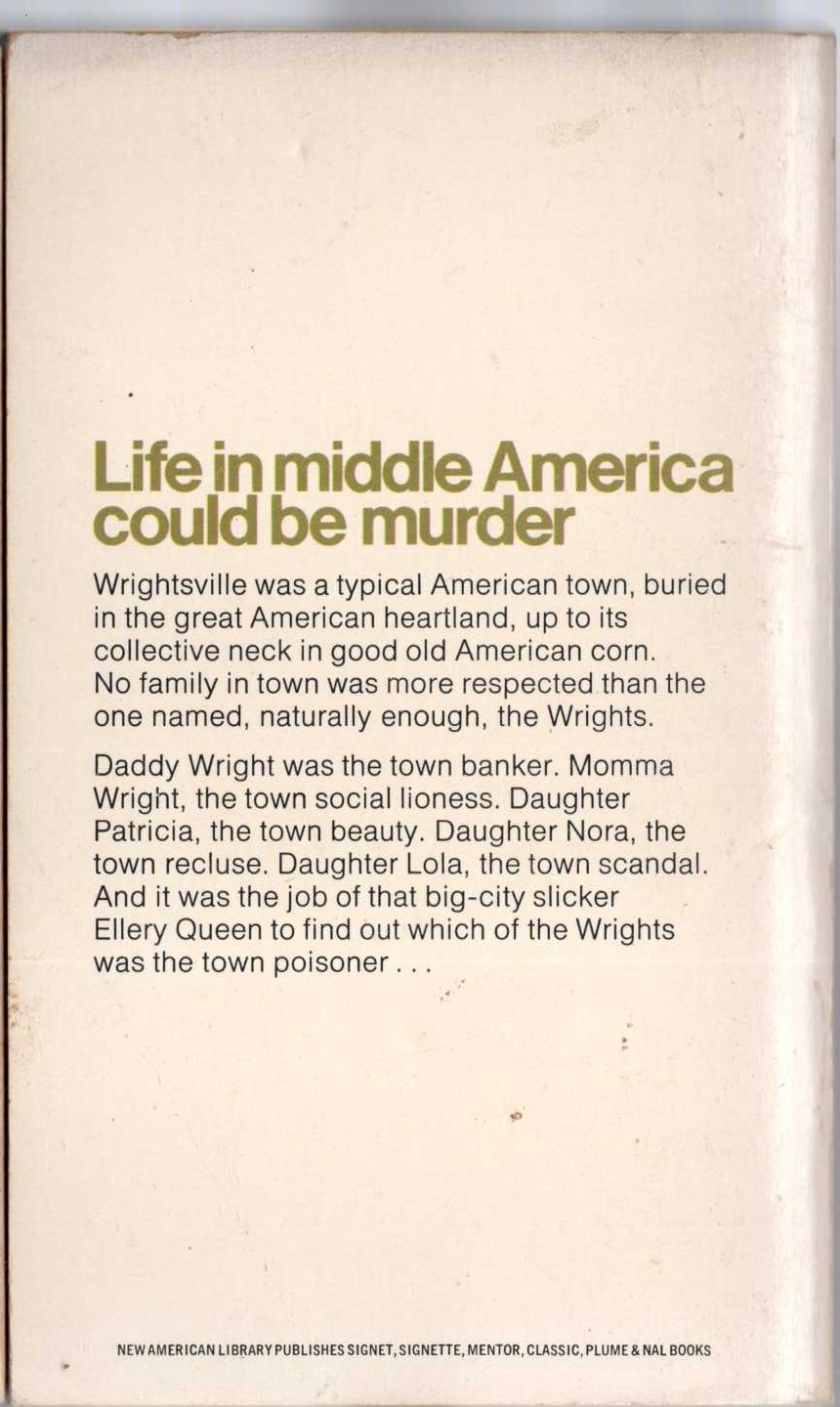 Ellery Queen  CALAMITY TOWN magnified rear book cover image