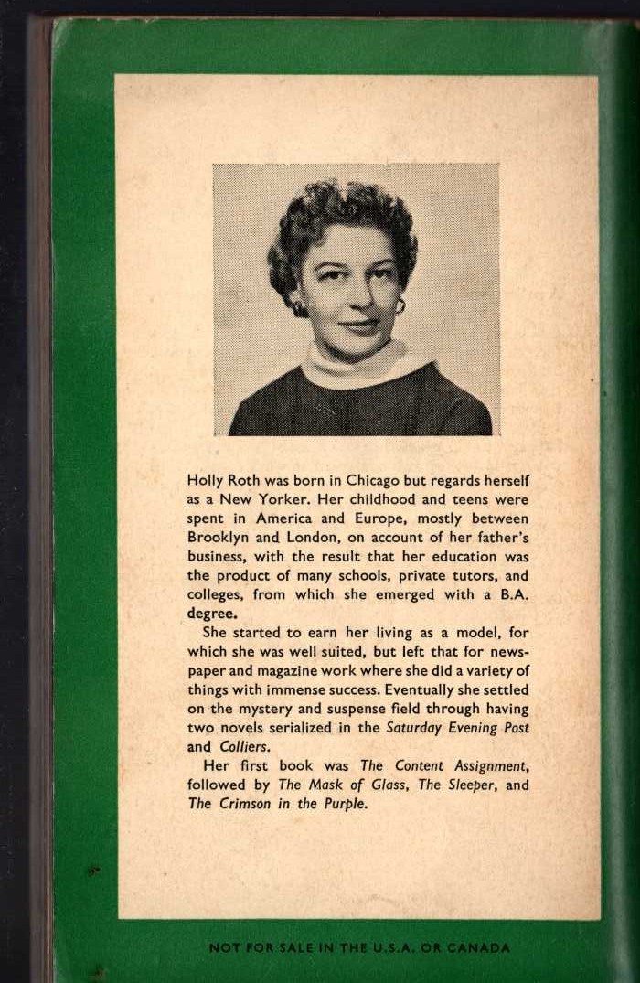 Holly Roth  THE MASK OF GLASS magnified rear book cover image