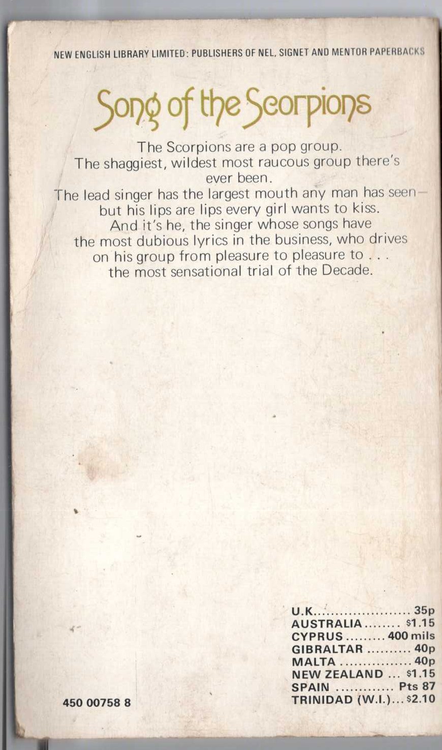 Paul Tabori  SONG OF THE SCORPIONS magnified rear book cover image