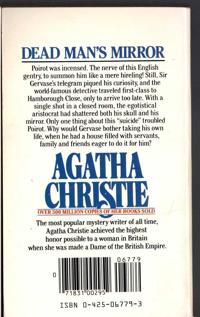 Agatha Christie  DEAD MAN'S MIRROR magnified rear book cover image
