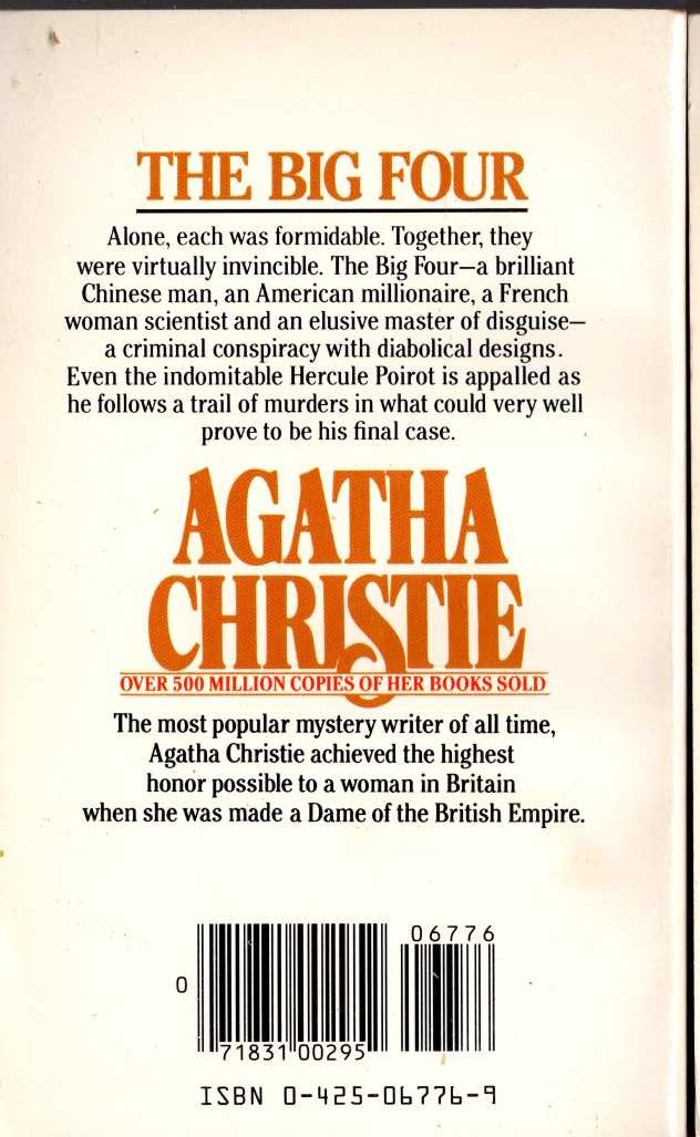 Agatha Christie  THE BIG FOUR magnified rear book cover image