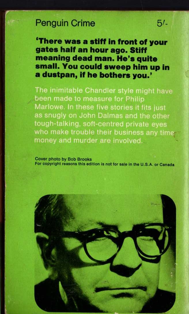 Raymond Chandler  TROUBLE IS MY BUSINESS magnified rear book cover image