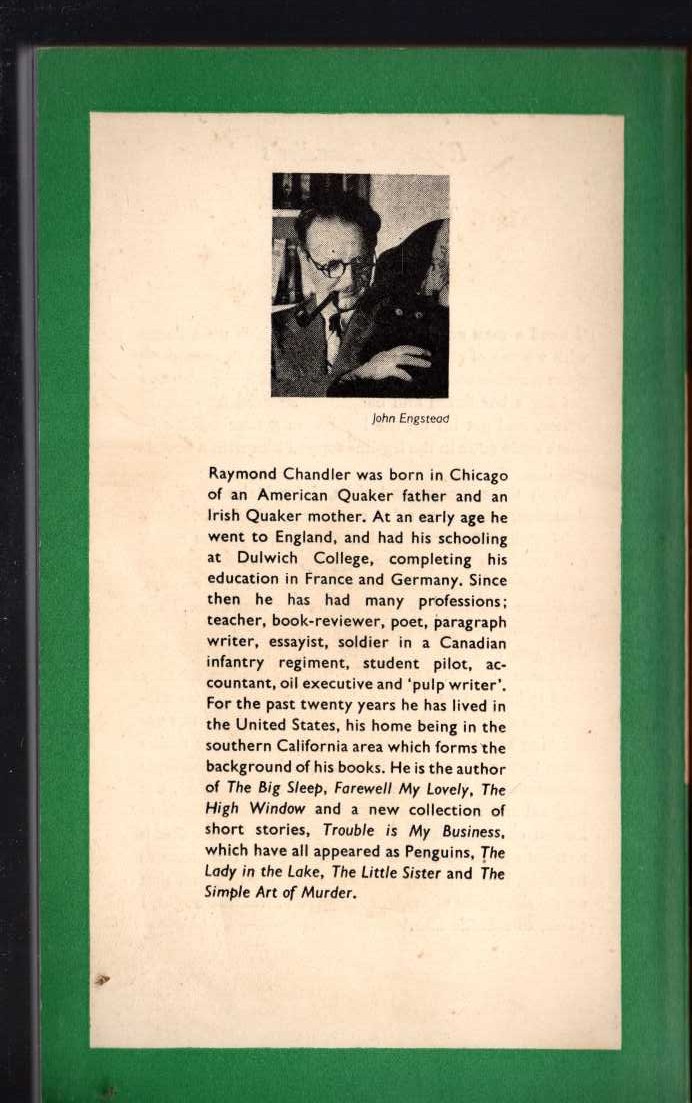 Raymond Chandler  THE LADY IN THE LAKE magnified rear book cover image