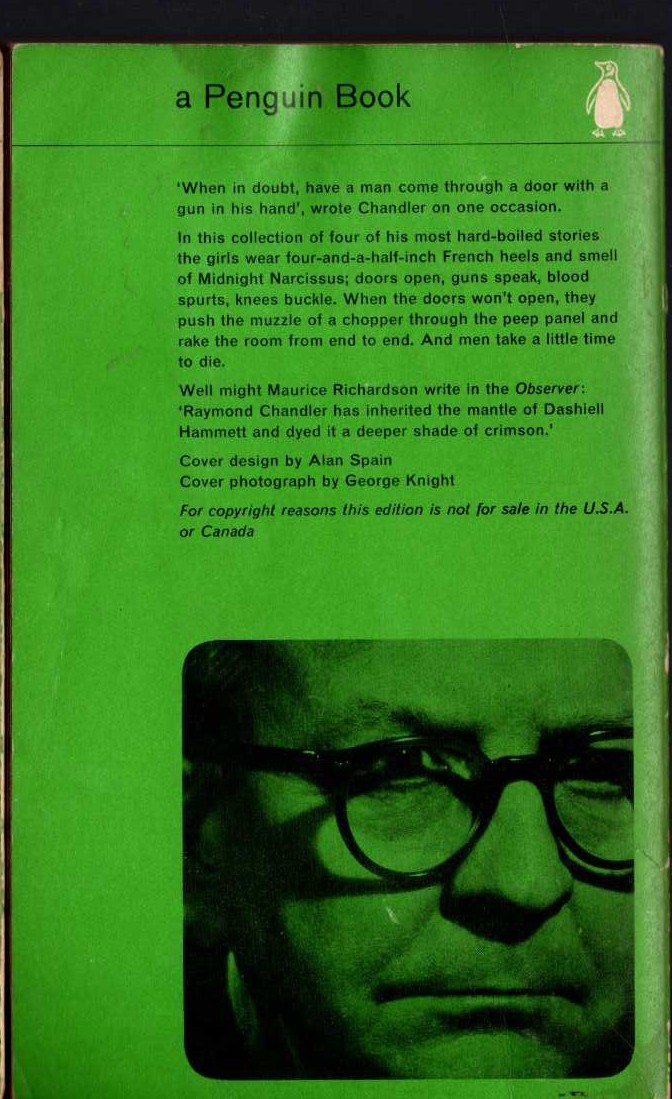 Raymond Chandler  SMART-ALECK KILL magnified rear book cover image
