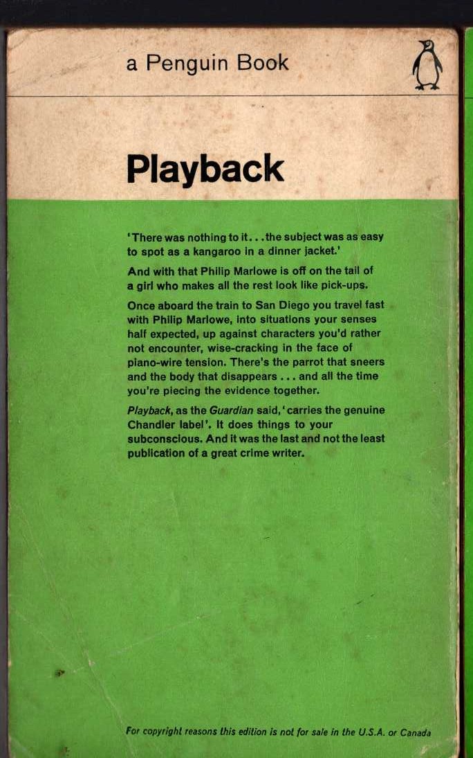 Raymond Chandler  PLAYBACK magnified rear book cover image