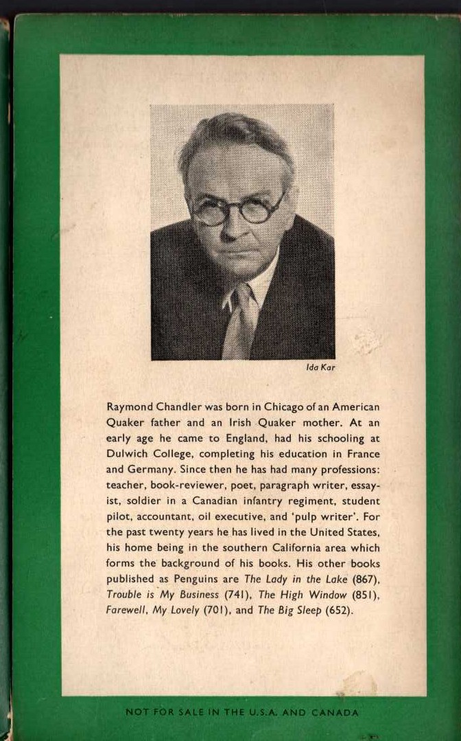 Raymond Chandler  THE LITTLE SISTER magnified rear book cover image