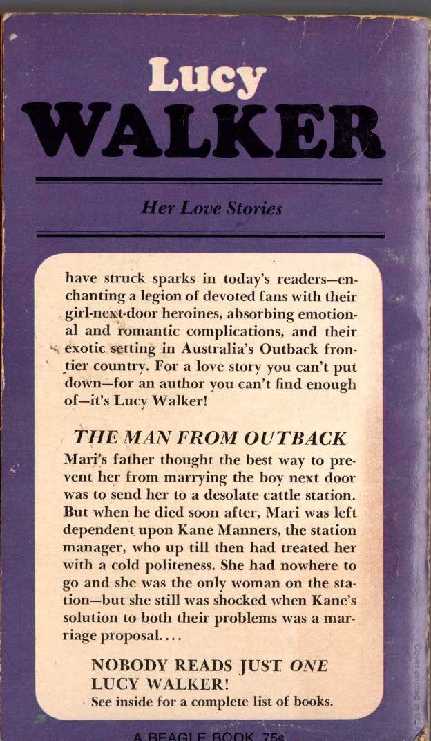 Lucy Walker  THE MAN FROM OUTBACK magnified rear book cover image